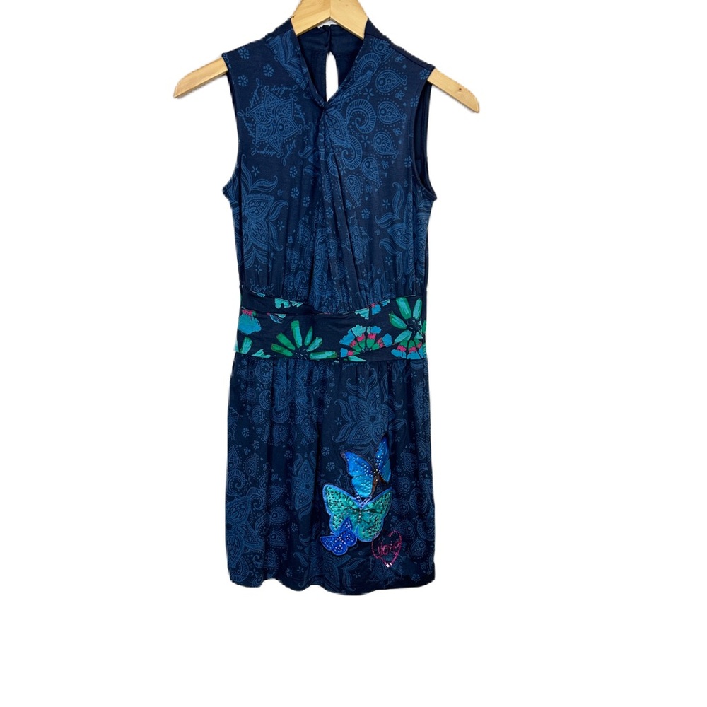 Desigual Rochie Navy Blue Sleeveless Butterfly Mini Dress Women’s Xs